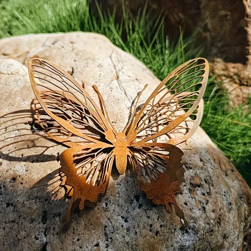Rustic Open-Wing Metal Butterfly Sculpture for Garden and Home Decor