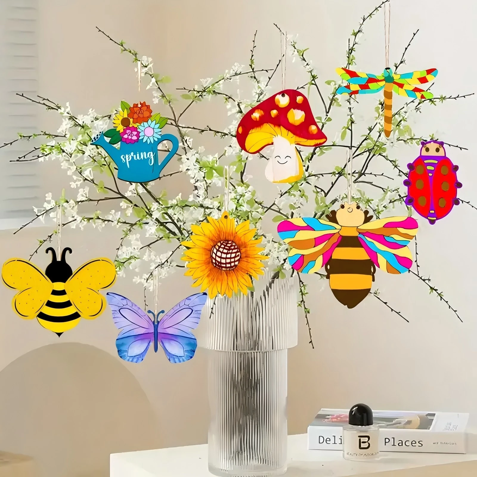 16PCS Spring Flower Wooden Hanging Ornament Craft Set 5