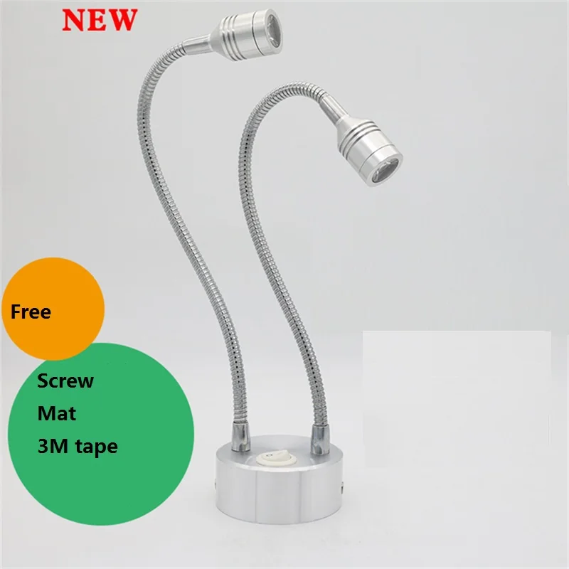 10-50CM 2W /6W Flexible Tube Led Battery Spot Lamp,Wireless Double Head Emergency Exhibition Showcase Counter Charging Light