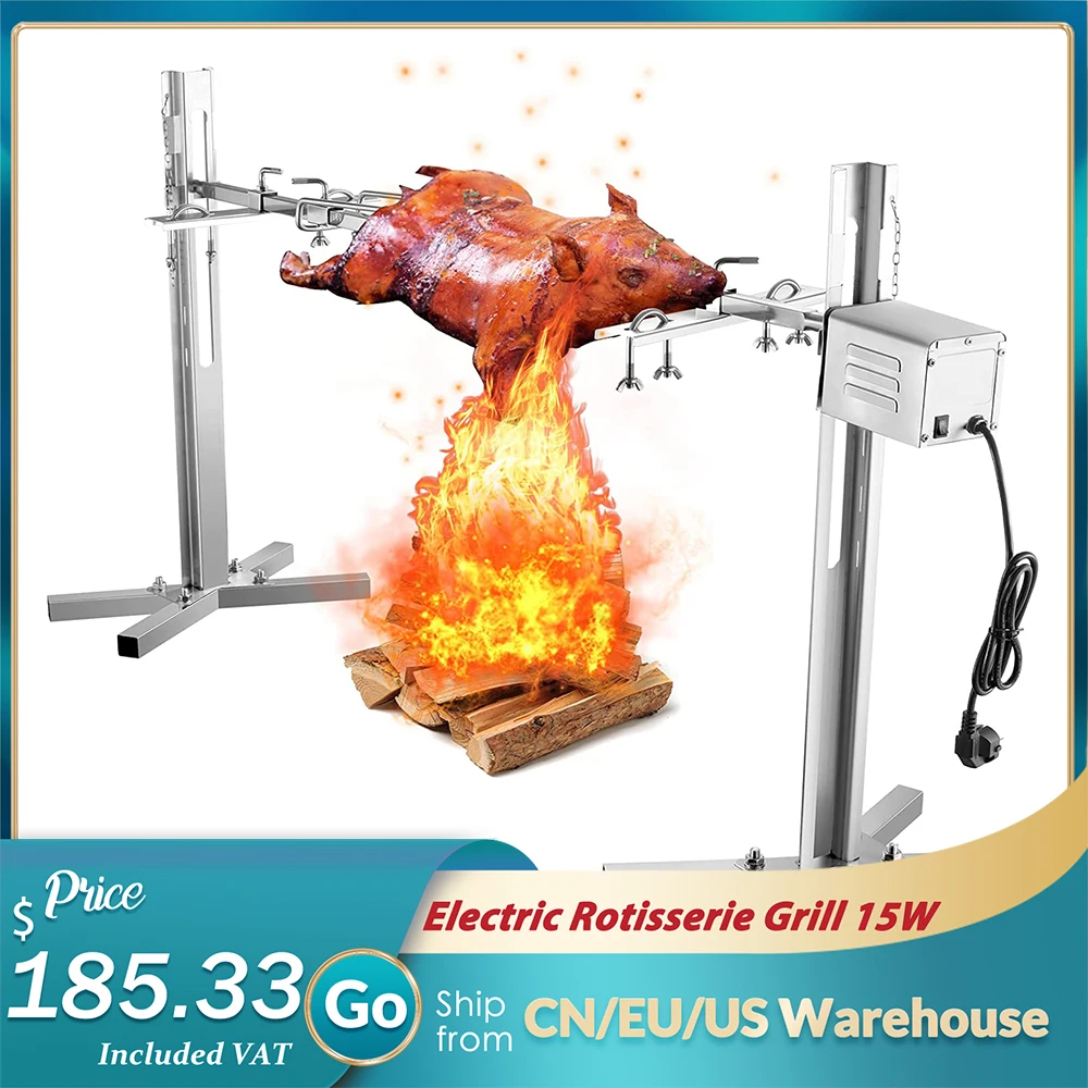 

15W Electric Outdoor Rotisserie BBQ Spit Automatic Rotation Roaster Grill Rod Campfire Barbecue Kits Stainless Steel BBQ Tools