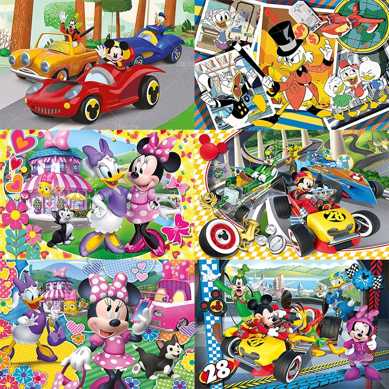 Mickey Minnie Mouse Racing Car Daisy Duck Disney Cartoon Puzzles 300 500 1000Pcs Paper Jigsaw For Kids Teens Friend Gifts Toy