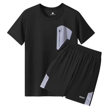 Jogging 2 Piece Set Running Men's Sports Suit Fitness  Breathable Short Sleeve Comfortable Elastic Waist Shorts Workout Set