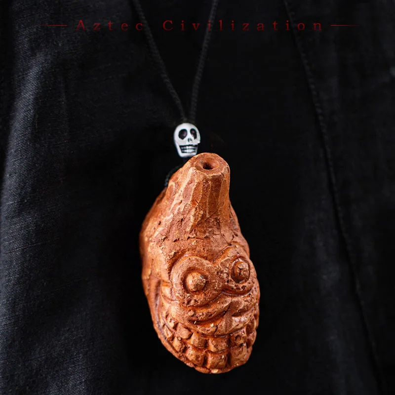 Skull Aztec Ceramic Party Whistle for Halloween and Stress Relief