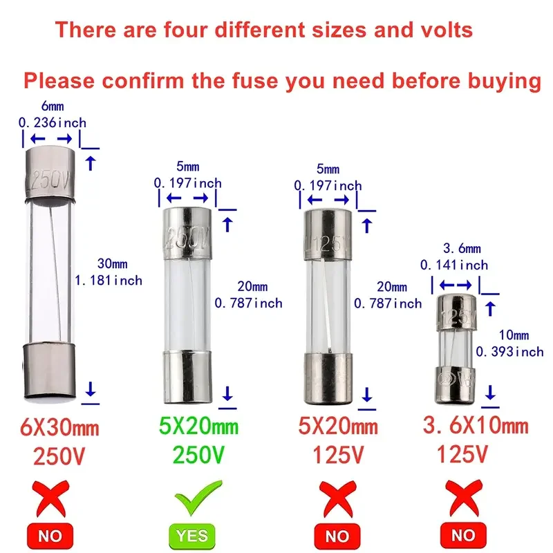 Glass fuse kit 100 PCS fast blown glass fuse combination kit 5x20 mm 250 V 0.1-20 A in clear plastic box