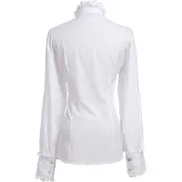 ouji Women's Victorian Gothic Blouse Ruffled High Collar Long Sleeve Renaissance Style Top Lolita Cosplay Costume Party Wear - Image 3