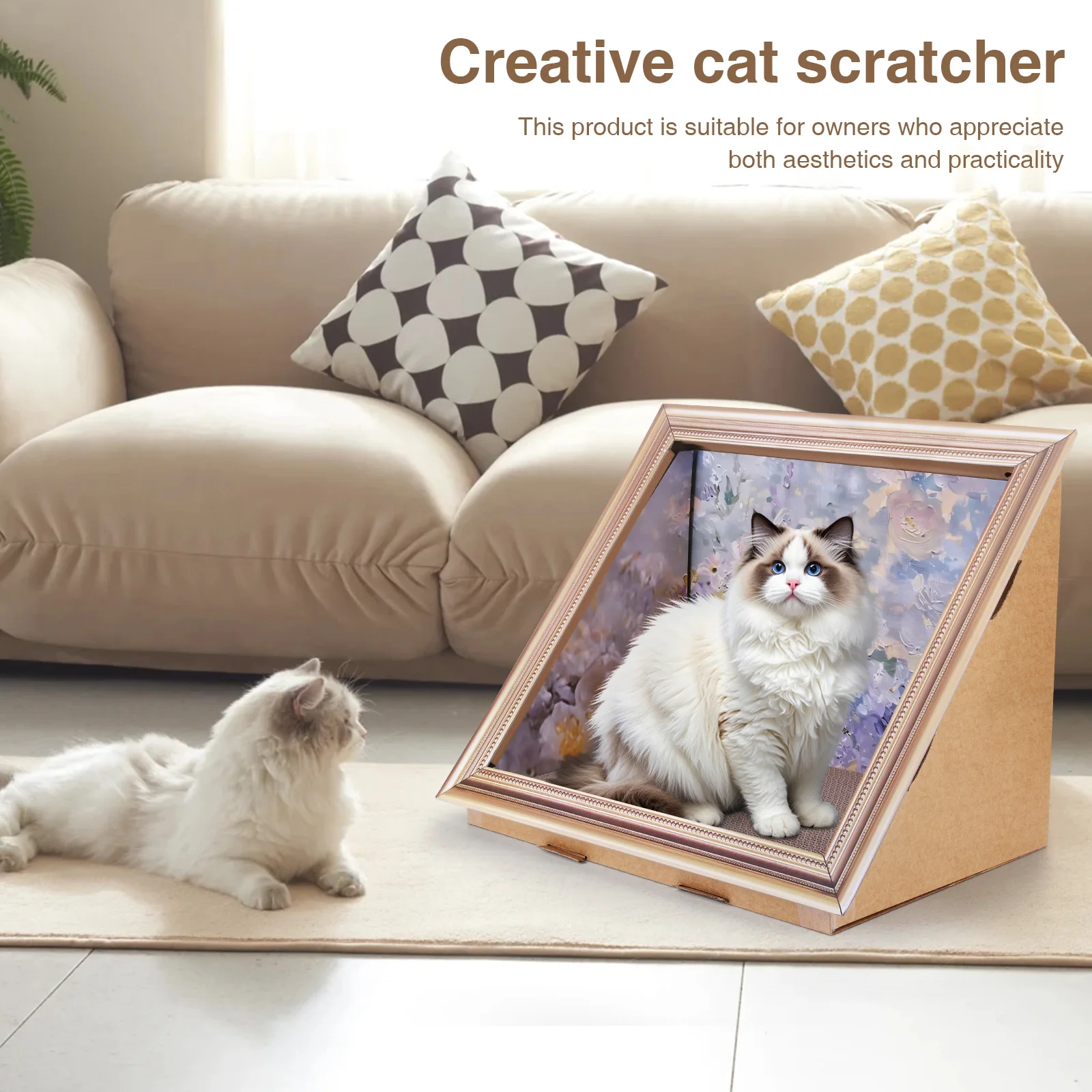 3D Oil Painting Cat Claw Board Wear Resist Triangular Cat Bed Breathable Cat Scratcher Board for Living Room Bedroom Decor