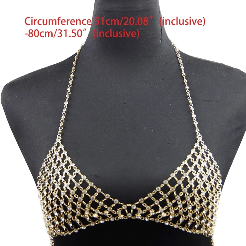 Sexy Beach Bra Chain Gold Body Jewelry Nightclub Chest Chains Crystal Bra Chain Top For Women Girls D5QD