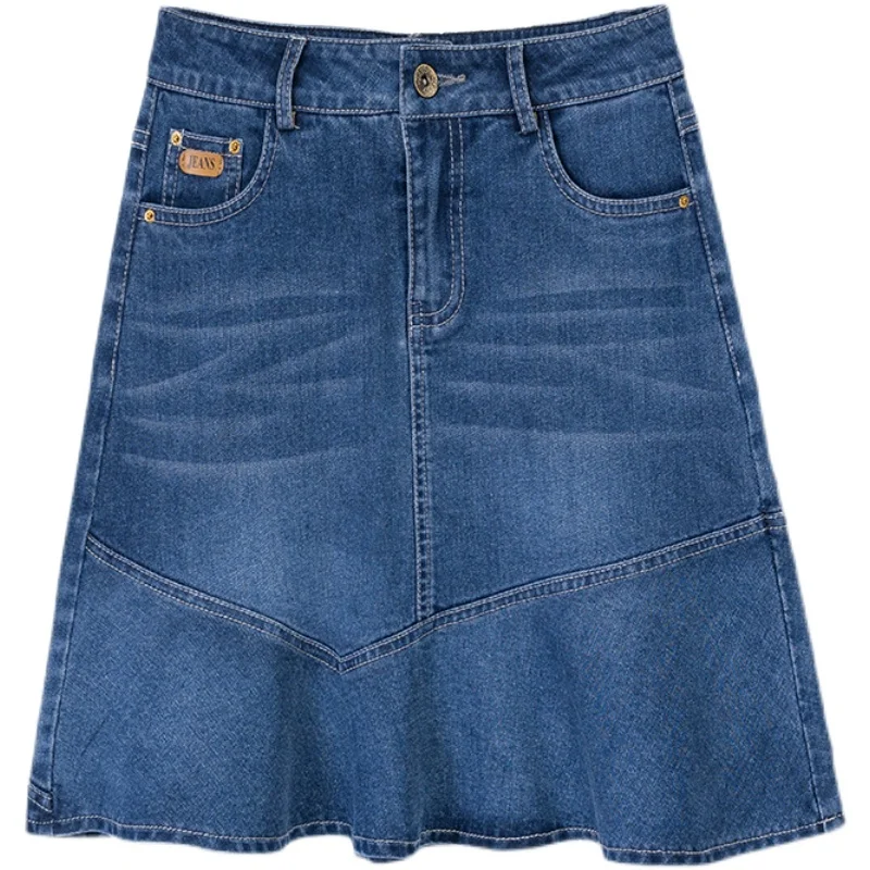 

2024 Women Spring Summer New Denim Mini Skirt Female Streetwear Casual A Line Skirts Ladies High Waist Mermaid Jean Skirt K17