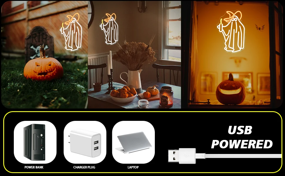 Description Picture 5 of itemMagician Ghost Neon Signs Halloween Decoration Anime Room Decor Dimmable Led Lights For Spooky Festival Party Bar USB Wall Lamp