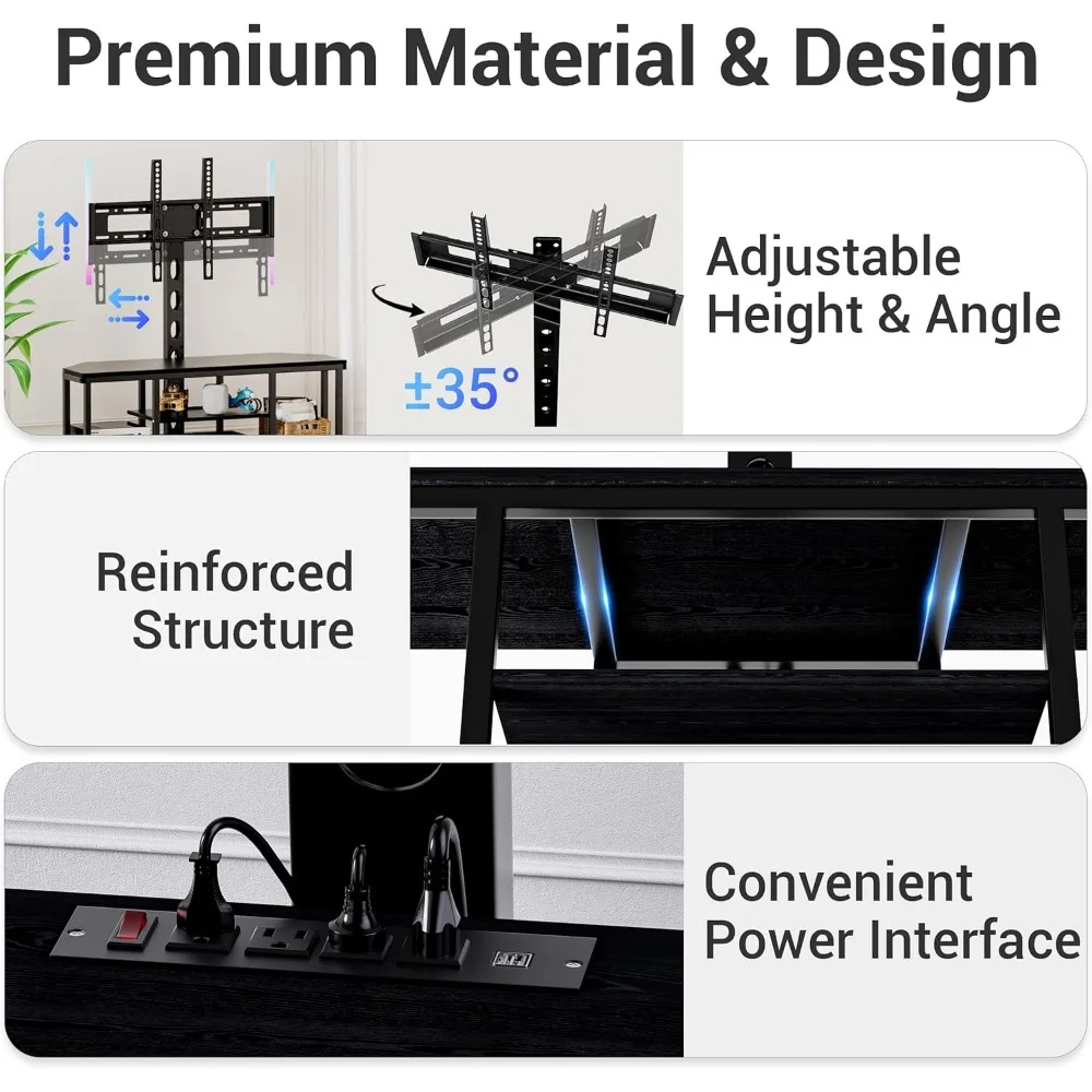 Corner TV Stand with Mount LED - Universal TV Mount Stand for 32-65" TV, Height Adjustable Swivel TV Console Wood & Steel Entert