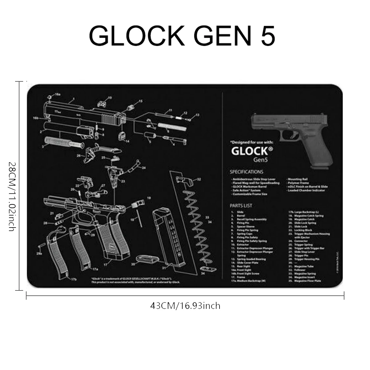 Gun Cleaning Mat Tactical For Pistol HK USP 1911-3D Glock CZ-75 Sig Saure