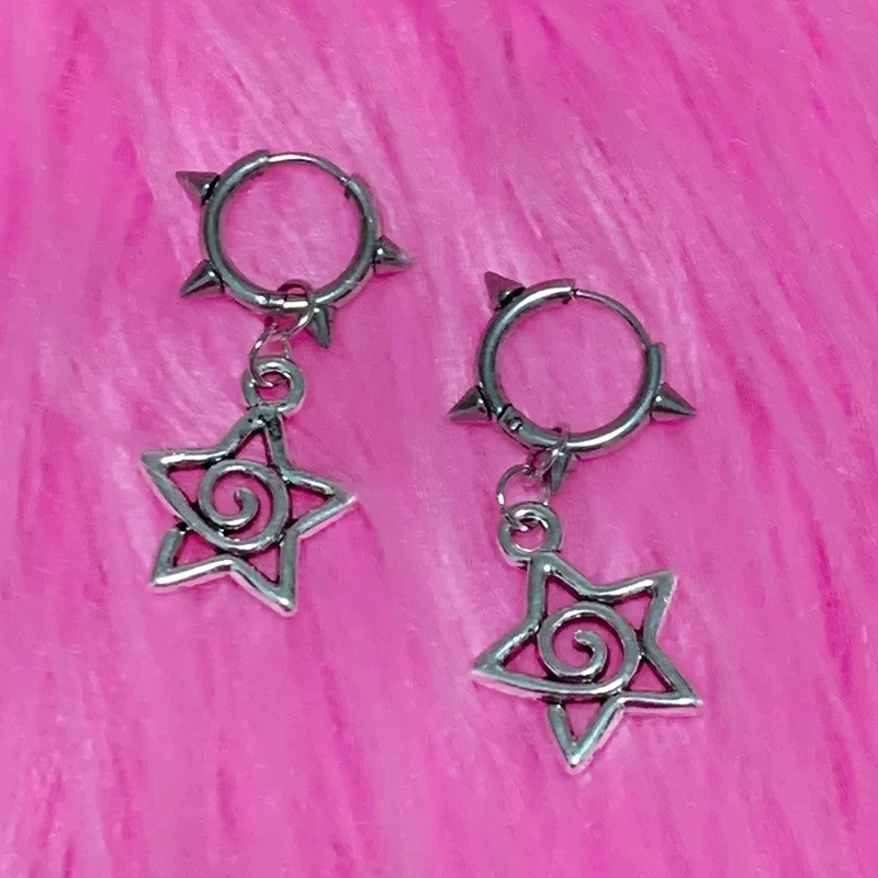 Korean Fashion Star Swirl Earrings Gothic Charms Rivet Earrings for Women Punk Grunge Jewelry Vintage Accessories