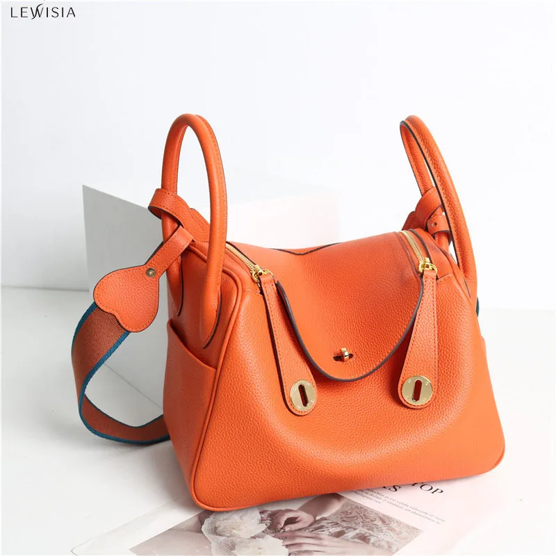 

LEWISIA Cow Leather Luxury Designe Lady Lindi Brand Shoulder Messenger Luxury Handbags Women Genuine Leatherr Doctor Bag