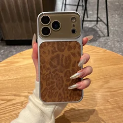 Leopard Print Texture Shockproof Matte Phone Case with Large Window Lens Protection - iPhone 15 (Brown)