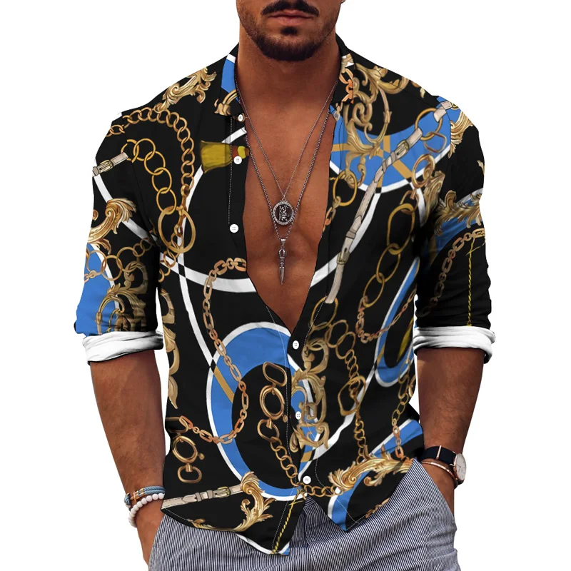 Spring Autumn 3D Print Shirt Retro Pattern Top Fashion Party Wear Cardigan Single Breasted Casual Daily Men's Lapel Long Sleeve