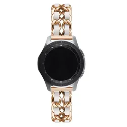 Luxury Leather and Metal Bracelet for Smartwatches - 20mm/22mm Bands (14 rose gold white)