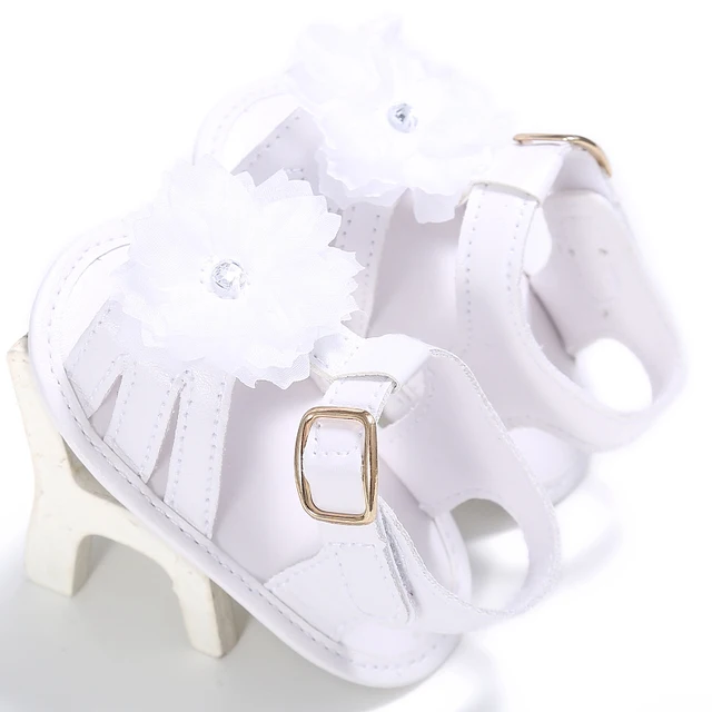 Newborn Toddler Shoes Baby Soft Soled Sandals Lace Soft Soled Shoes Beach Shoes Slippers Non Slip Sandals 0-18M First Walkers 912 white