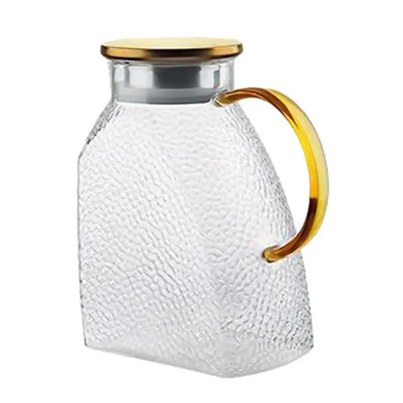 

50oz Glass Water Pitcher With Handle Bamboo Lid Heat Resisttant Cold Hot Kettle Large-capacity Tea Pitcher Water Juice Jug Cups
