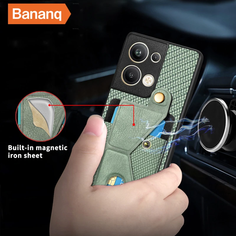 

Bananq Carbon Fiber Wallet Card Case For OPPO A17 A57 A77S A92S K10X Find X5 Cover For Reno 5 6 7 4G 8 Pro Plus Realme V13 Q3 5G