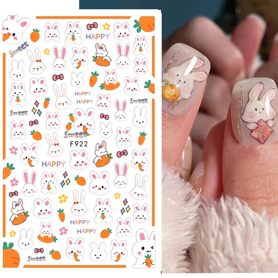 Easter Bunny Nail Stickers 3D Slider Valentine Manicure Accessories