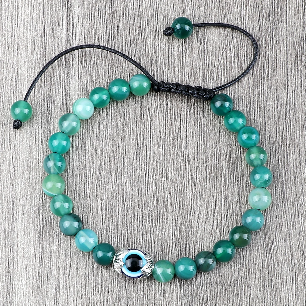 Bracciale Con Perline Da Uomo Blue Evil Eye Handmade Natural Tiger Eye Stone Agata Lava Rock Braccialetto Regolabile Donna Yoga Bracciali Gioielli