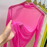 Transparent Gauze Bottoming T-shirt Women Clothing Summer Long Sleeved T-shirt with Gauze Shirt Half High Collar Sunscreen 2024 - Image 2