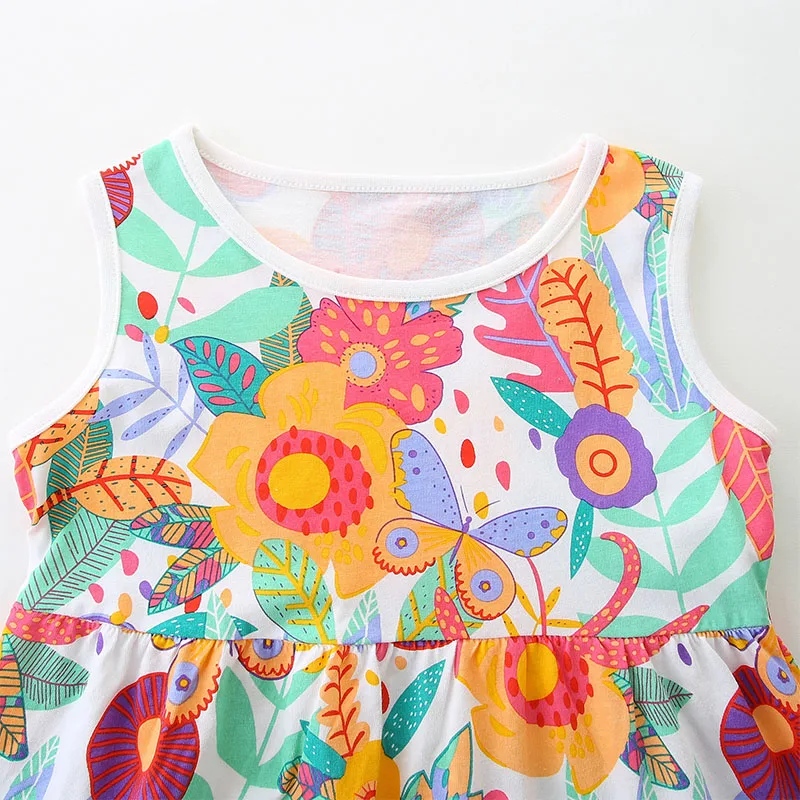 Fashion Summer Clothes for Girls Children 's Clothing Kids Clothes Cotton Cartoon Flowers Sleeveless Dresses