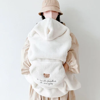 곰 자수 아기 유모차 방풍 담요, 따뜻한 외출 담요, 휴대용 스트랩 담요