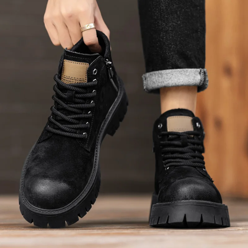 ML new high-top lace-up boots work leather shoes