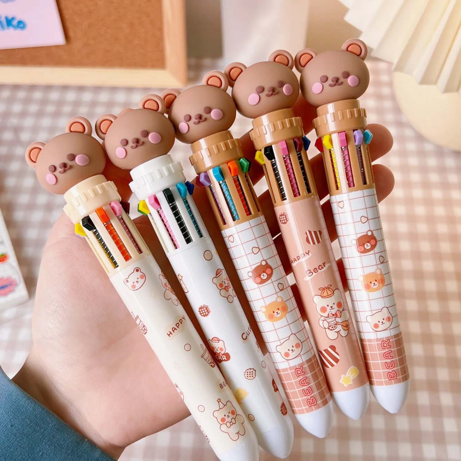 

10 Colors Cute Cartoon Bear Ballpoint Pen School Office Supply Stationery Papelaria Escolar Multicolored Pens Colorful Refill