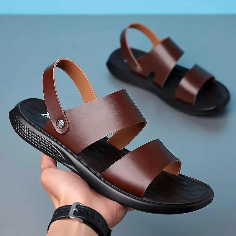 MensGenuineLeatherSandalsOutdoorIndoorHousePlatformMaleBeachShoesCasualMenSandals