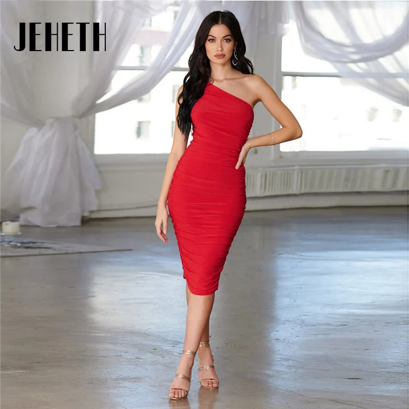 

JEHETH Sexy One Shoulder Homecoming Short Dresses 2023 Red Sleeveless Backless Knee-Length Party Prom Ball Gown Custom Made