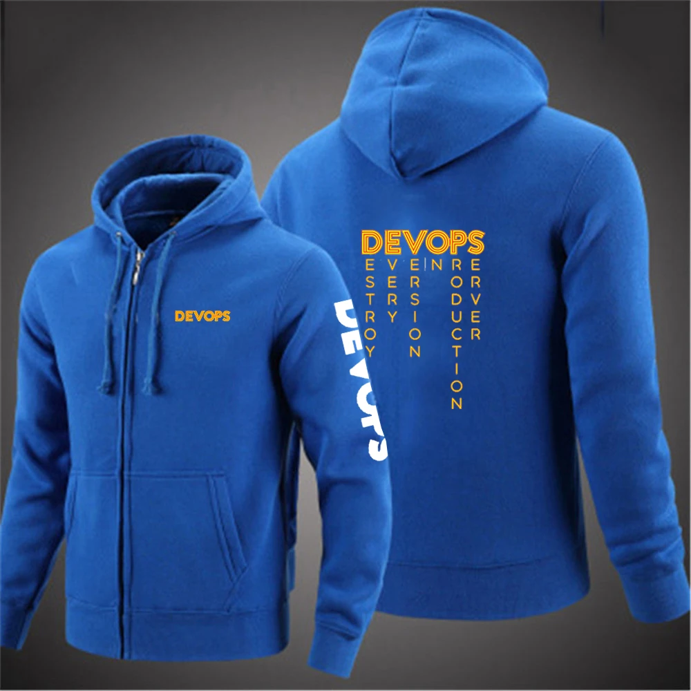 Men's Long Sleeve Classic Zipper Hoodie with DEVOPS Logo Print