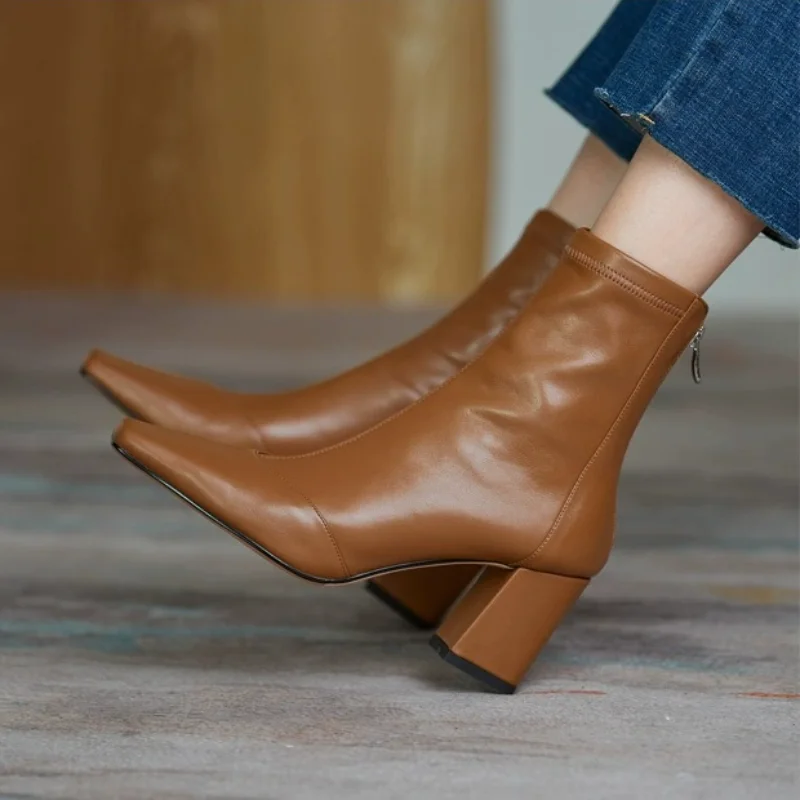 Boots Women 2022 New Fashion Modern Boots High Heel Woman Casual Shoes British Classics Style Mid-calf Ladies Boots High Quality