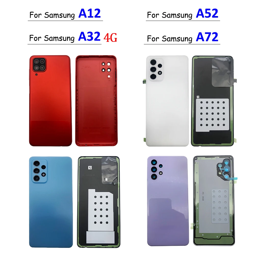 

5Pcs， NEW Back Glass Rear Cover Door Housing Case Battery back Cover With Camera Lens For Samsung A32 4G A12 A52 A525F A72 A725