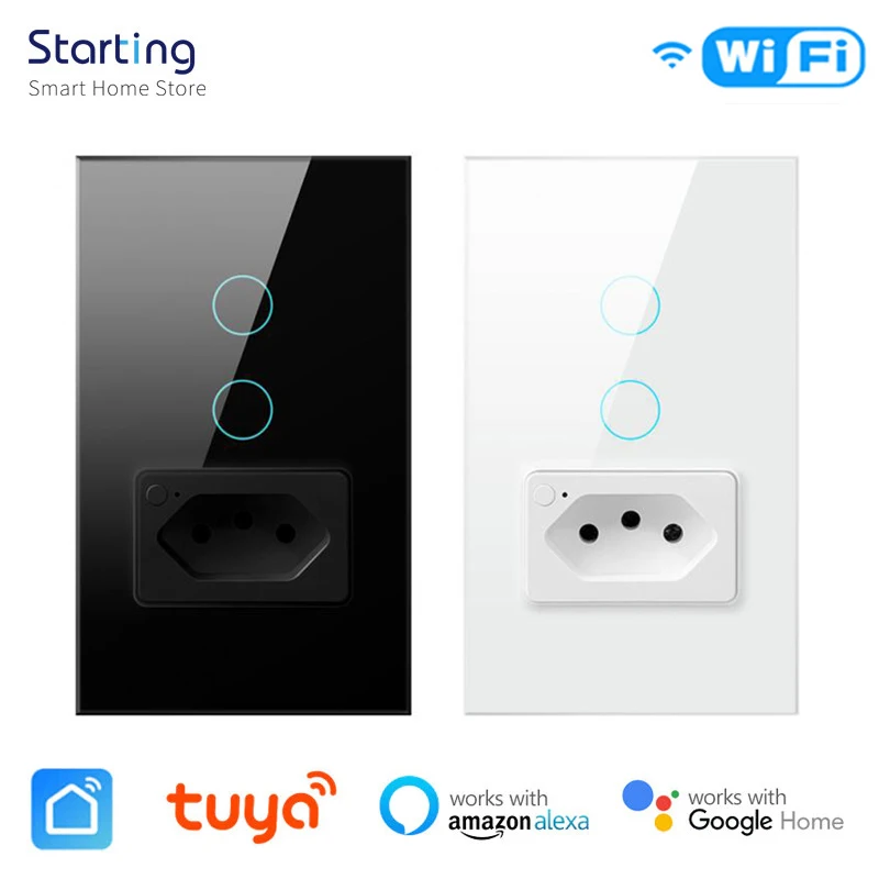 

Brazil Tuya WiFi Smart Switch With Socket 1/2gang LED Light Wall Touch Switch Outlet Voice Control Support Alexa Google Home