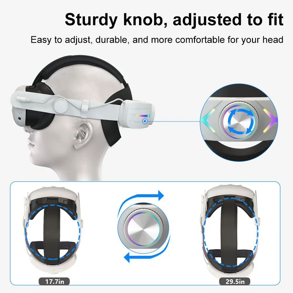 For Meta Quest 3 VR Headset Strap with RGB LED Backlight Alternative Head Strap 8000mAh Rechargeable