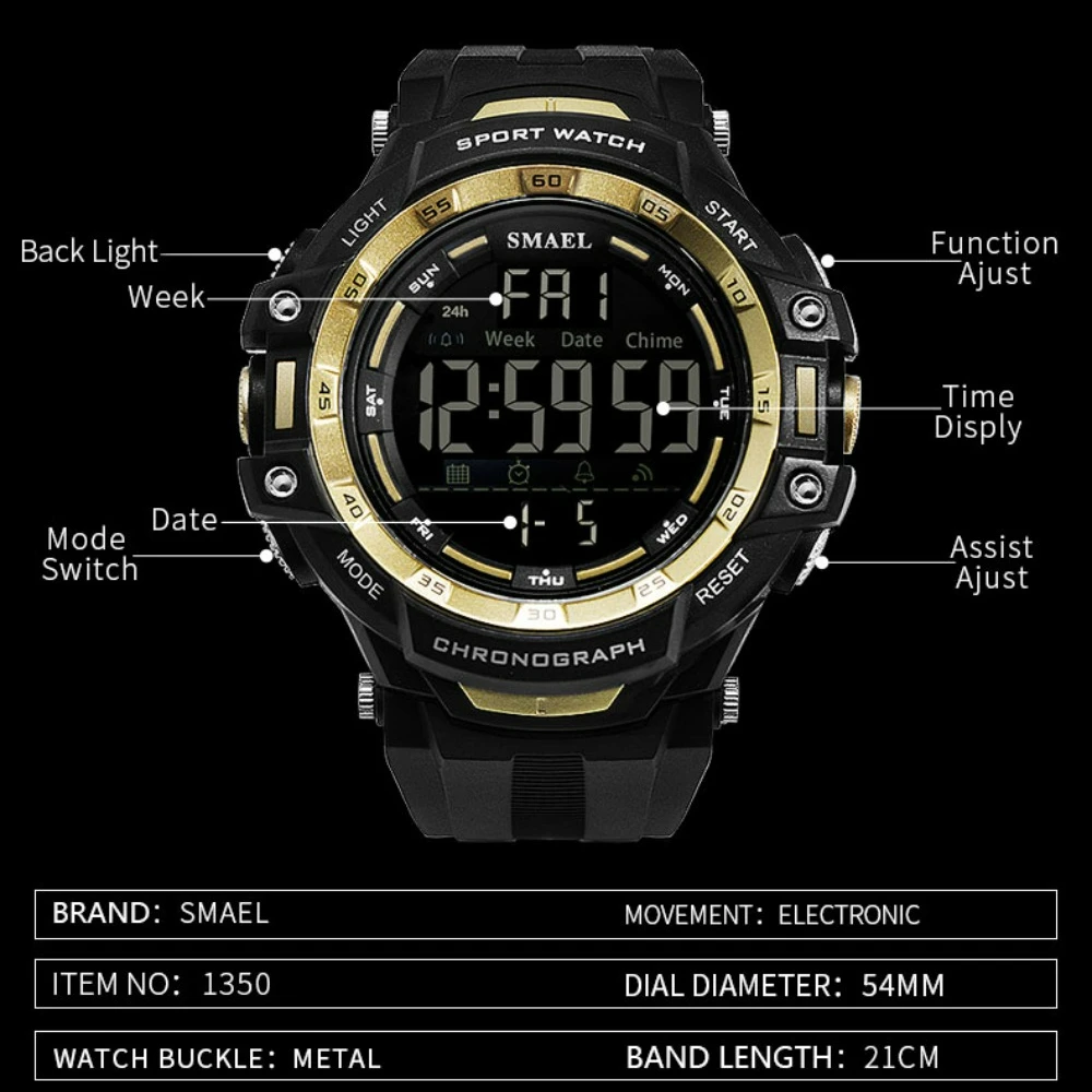 2024 Men's Sports Watch Chronograph Outdoor Waterproof Large Screen Trend Luminous Alarm Clock Watch Relogio Digital Masculino