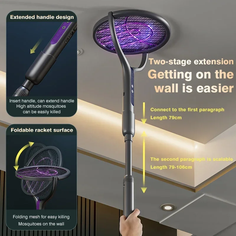 Retractable Rotatable Mosquito Killer Lamp Multifunctional USB Rechargeable Mosquito Swatter Household Bat Swatter