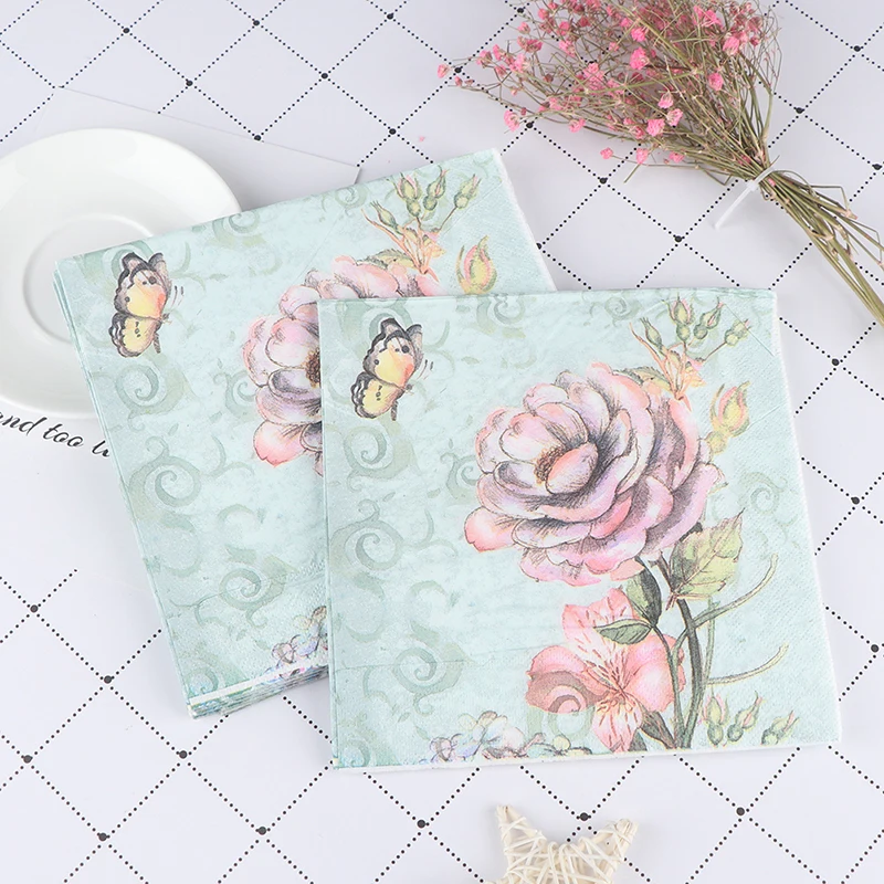 20PCS Napkins Paper Decoupage Tissue Flowers Wedding Birthday DIY Decoration