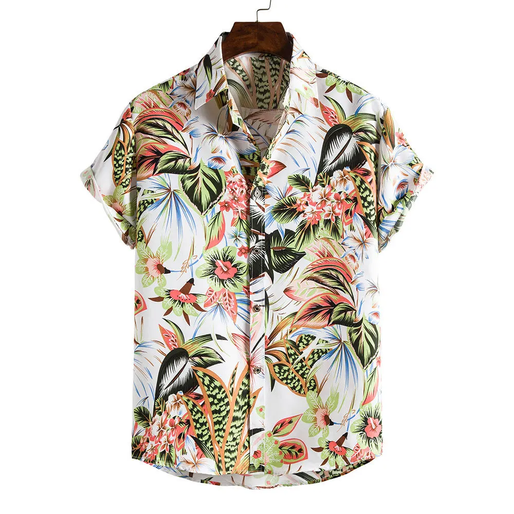 Camisas hawaianas con estampado Floral para hombre, camisa Hipster ajustada de manga corta para Aloha, de calle informal Harajuku - AliExpress