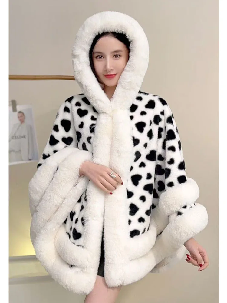 thumbnail image 2 of 11 Colors Faux Rabbit Fur Cape Coat For Women Lapel Overcoat Winter Warm Poncho Cloak Batwing Sleeves Loose Shawl Outer Wear Buy Cheaply On 2 of 10