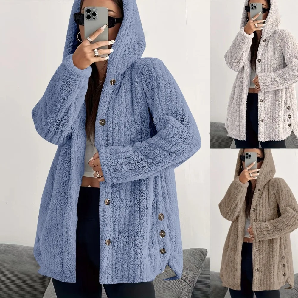 Women Autumn Winter Fleece Hoody Long Sleeve Cardigan Sweatshirt