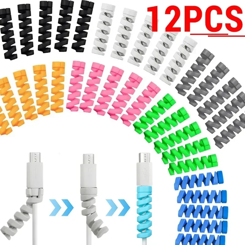 12-1PCS ป้องกันสายซิลิโคนสายชาร์จเกลียว Winder ป้องกันสายไฟสําหรับ iPhone โทรศัพท์ USB Charger CABLE Organizer 1