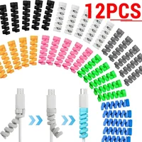 12-1PCS ป้องกันสายซิลิโคนสายชาร์จเกลียว Winder ป้องกันสายไฟสําหรับ iPhone โทรศัพท์ USB Charger CABLE Organizer 1