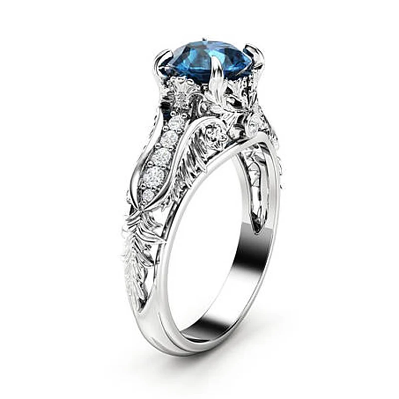 Fashion Natural Rings with Stone Blue Handmade Cubic Zircon Finger Ring for Girls Women In Wedding Party Jewelry Gifts | Украшения и