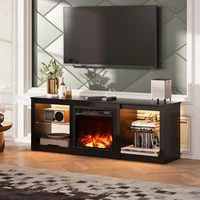 Fireplace TV Stand, Fireplace TV Console with LED Lights,Modern TV Stand for Living Room, Entertainment Console with Glass 1
