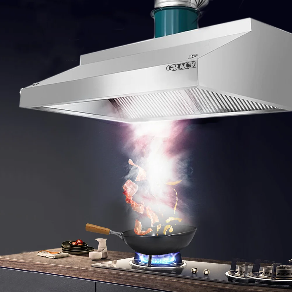 Grace Restaurant Kitchen Appliance Range Hood Stainless Steel Customized Kitchen Island Extractor BBQ Hoods 2