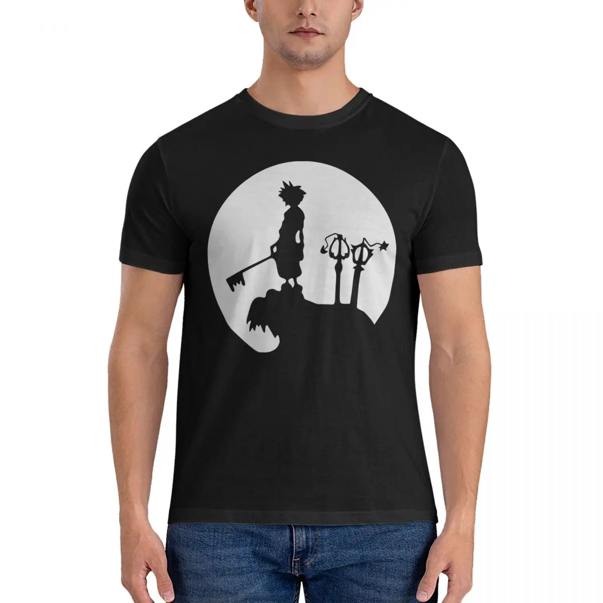 

Novelty Sora Final Fantasy T-Shirt for Men Crew Neck 100% Cotton T Shirt Hearts Short Sleeve Tee Shirt Graphic Tops