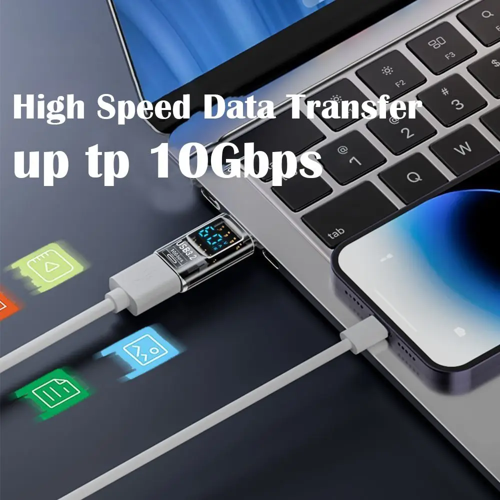 1PCS Digital LED Display USB 3.2 Adapter 10Gbps 36-60W Power Meter Tester Smart Chip Data Transmission USB C Extension 5